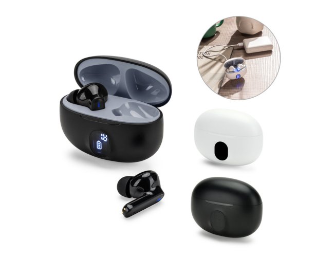 Fones de ouvido wireless com autonomia de 4h (200 mAh), em ABS 100% reciclado