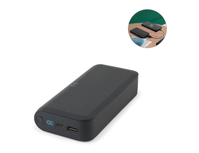 Bateria port�til com carregador por indu��o super-r�pido (20.000 mAh), em ABS 100% reciclado